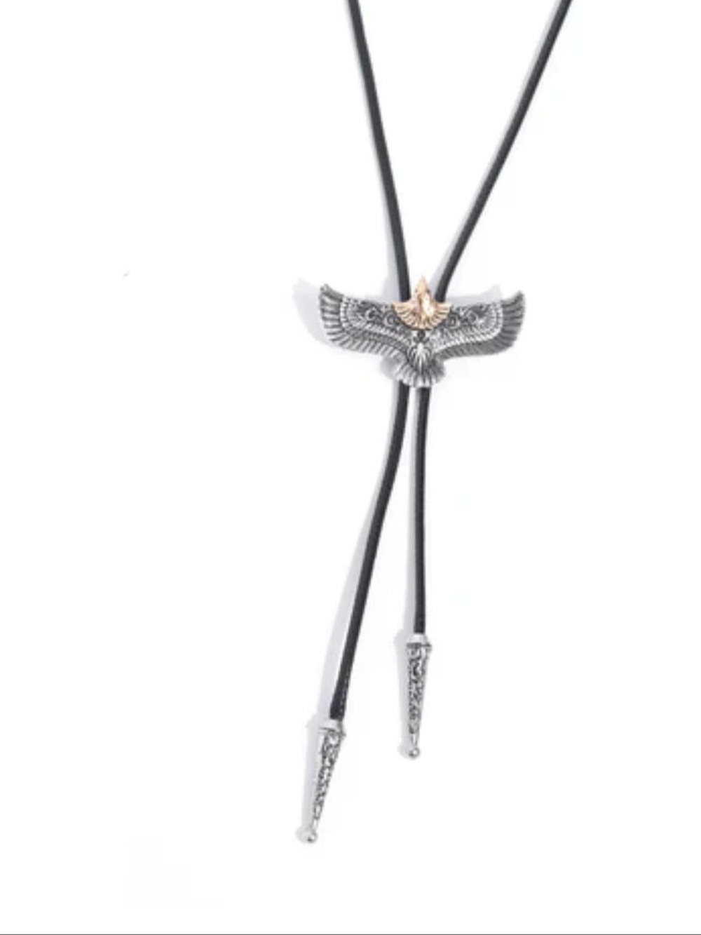 paparazzi Silver Eagle Bolo Necklace with Gold Accent on Black Cord